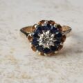 Sapphire and Diamond Cluster Ring in 9ct Gold, a UK J 1/2 or a US 5 1/4