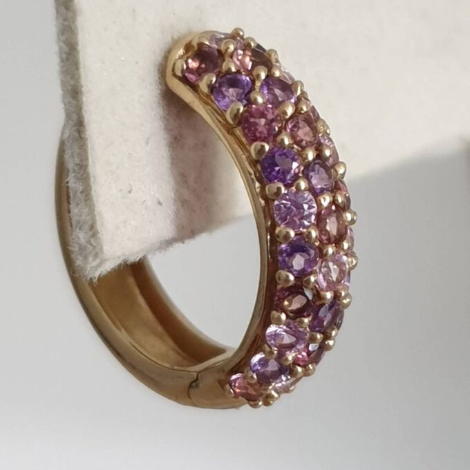 Tri Colour Gemset Huggie Hoop Earrings in 9ct Gold