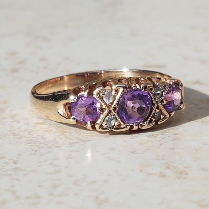 Pretty Amethyst Gypsy Ring in 9ct Gold, a UK M 1/2 or a US 6 3/4.