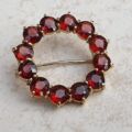 Garnet Twelve Stone Circular Brooch in 9ct Gold