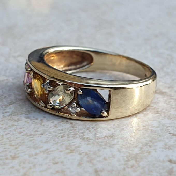 Multi Sapphire Ring in 9ct Gold, a UK M 1/2 or a US 6 3/4 - Gems Afire ...