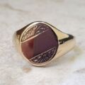 Oval Part Engraved Signet Ring in 9ct Gold.