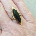 Marquise or Navette Whitby Jet Ring in 9ct Gold, a UK N or a US 7
