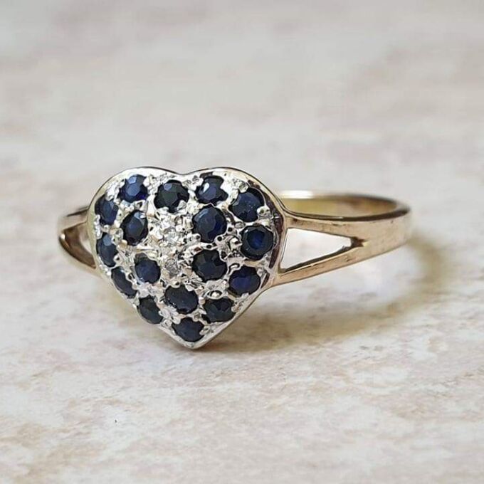 Sapphire Adorned Heart Ring in 9ct Gold.