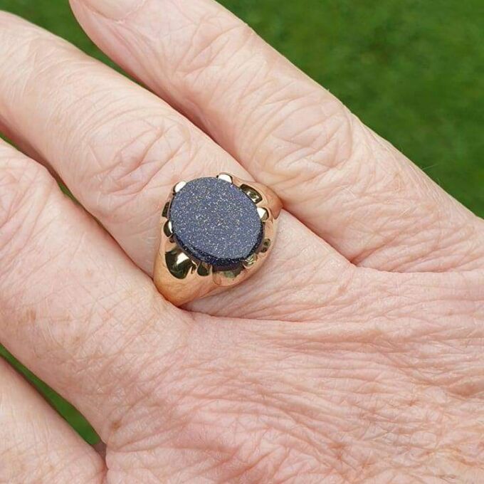 Blue Goldstone Signet Ring in 9ct Gold.