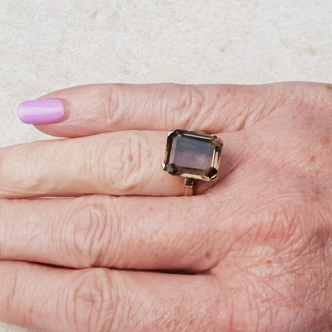 Smoky Quartz Solitaire Ring in 9ct Gold