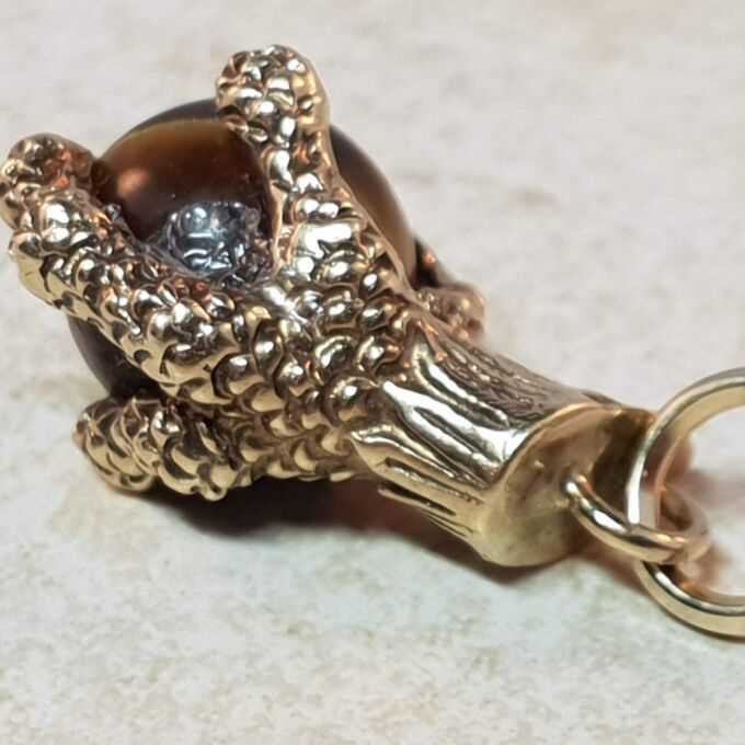 Tigers Eye Claw Talon Fob Pendant in 9ct Gold