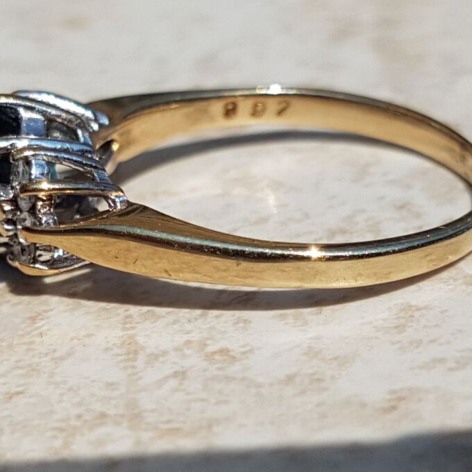 Sale – London Blue Topaz and Diamond Ring in 9ct Gold, a UK N 1/2 or a US 7 1/4.