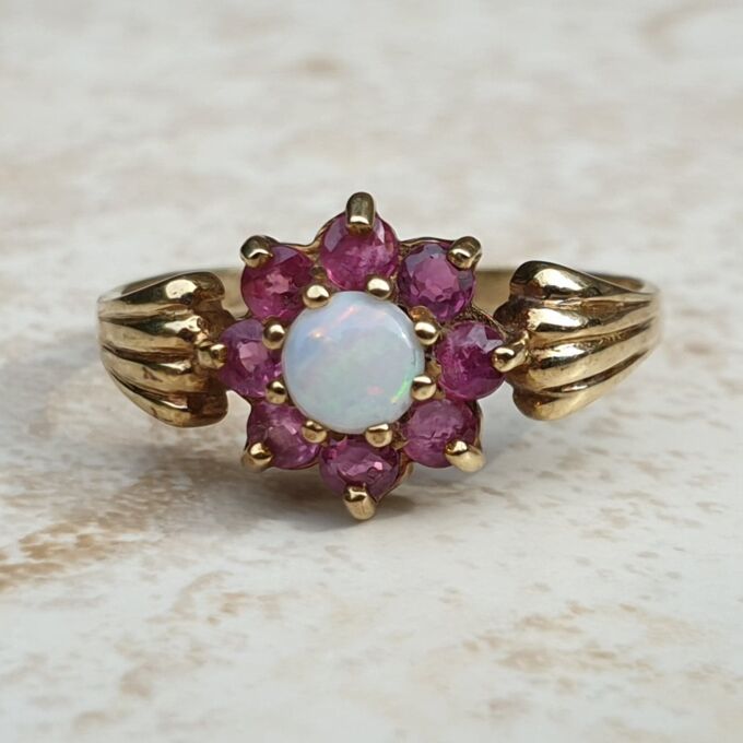 Opal and Ruby Cluster Ring in 9ct Gold, a UK N or a US 6 3/4 - Gems ...