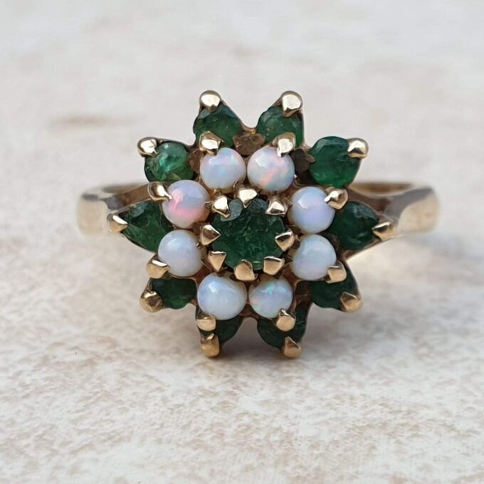 Chrysoprase and Opal Cluster Ring in 9ct Gold,  a UK P or a US 8.