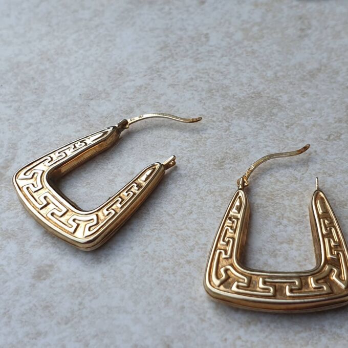 Greek Key Creole Earrings in 9ct Gold