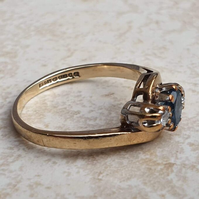 Topaz & Diamond Crossover Trilogy Ring in 9ct Gold.