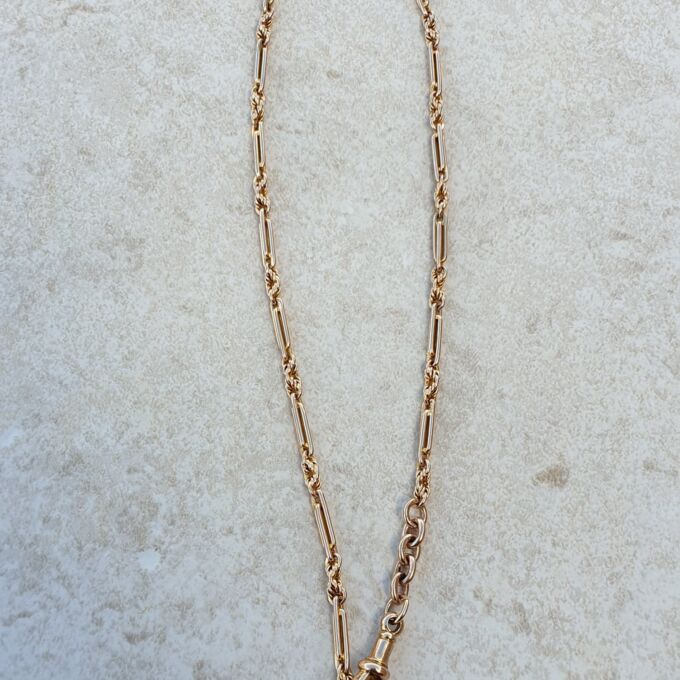 Fancy Link Chain Necklace with T Bar and Dog Clip in 9ct Gold
