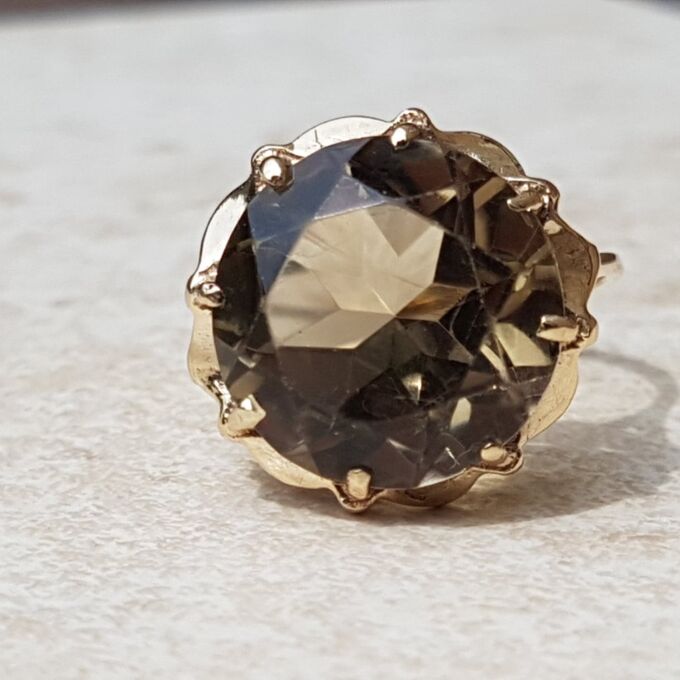 Fancy Round Quartz Solitaire Ring in 9ct Gold, a UK N or a US 7