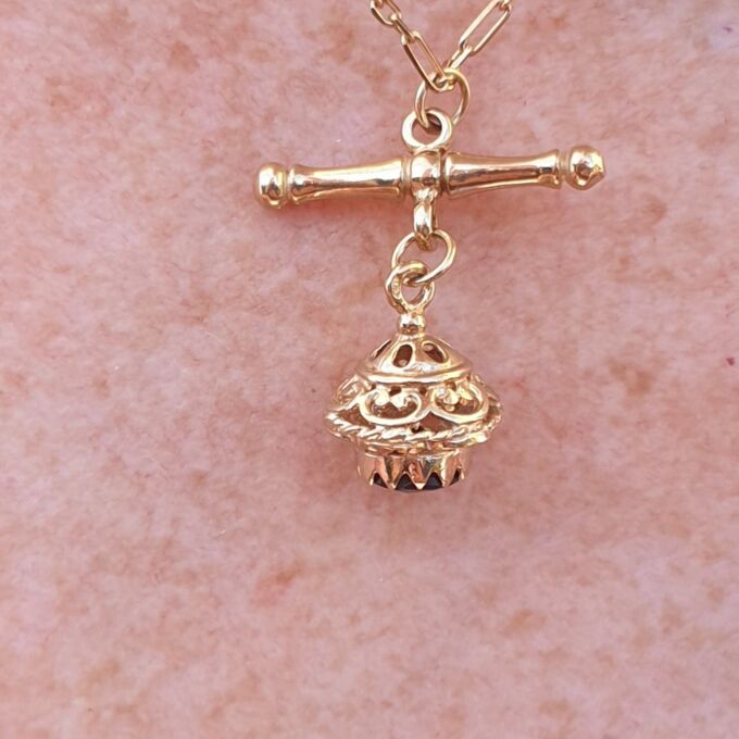 Albert or T Bar Fob Pendant with Garnet Chatm in 9ct Gold