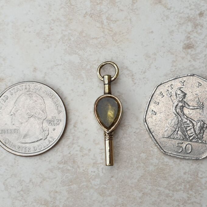 Gold Cased Watch Key with Citrine and Bloodstone