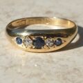 Antique Gypsy Sapphire and Diamond Ring in 18ct Gold,  a UK L1/2 or a US 6 1/4.