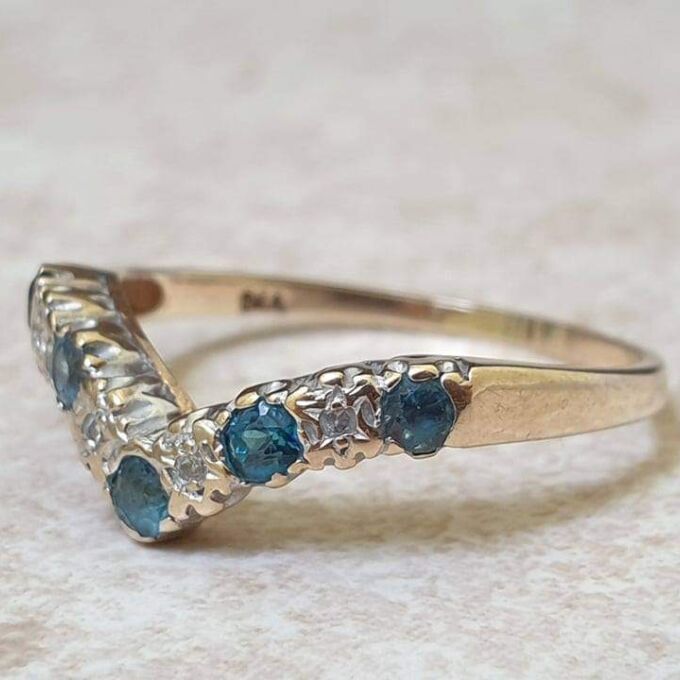 Topaz and Diamond Wishbone or Chevron Ring in 9ct Gold.