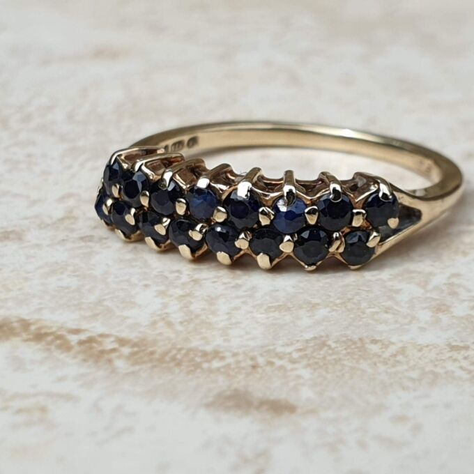 Two Row Blue Sapphire Ring in 9ct Gold, a UK K or a US 5 1/2.