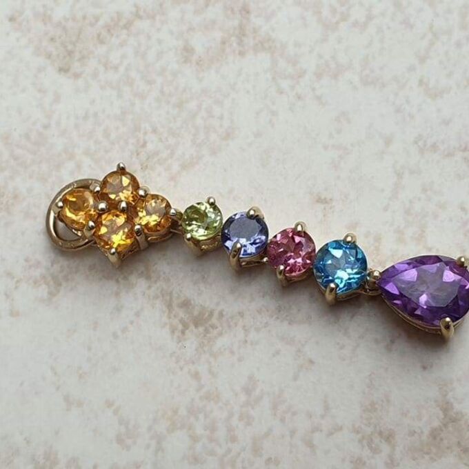Reserved – Multi Stone Rainbow Drop Pendant in 9ct Gold