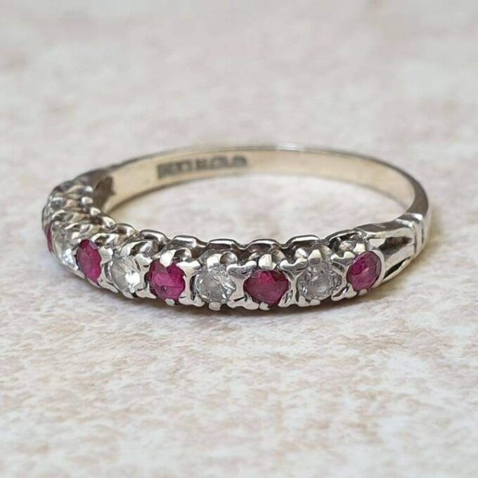 Ruby Half Eternity Stacking Band in Silver.