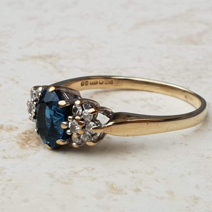 Sale – London Blue Topaz and Diamond Ring in 9ct Gold, a UK N 1/2 or a US 7 1/4.