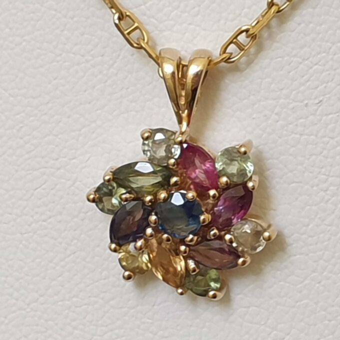 Multi Sapphire Cluster Pendant in 9ct Gold