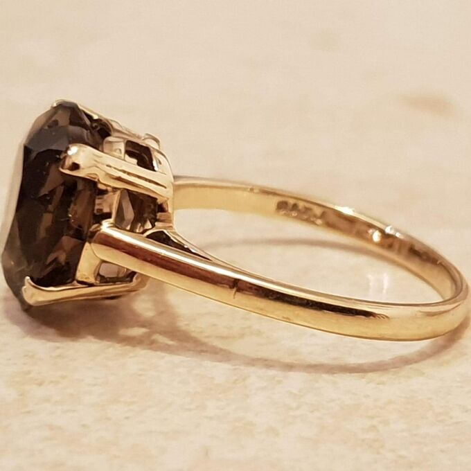 Romantic Heart Cut Smoky Quartz Ring in 9ct Gold, a UK P 1/2 or a US 8 1/4.