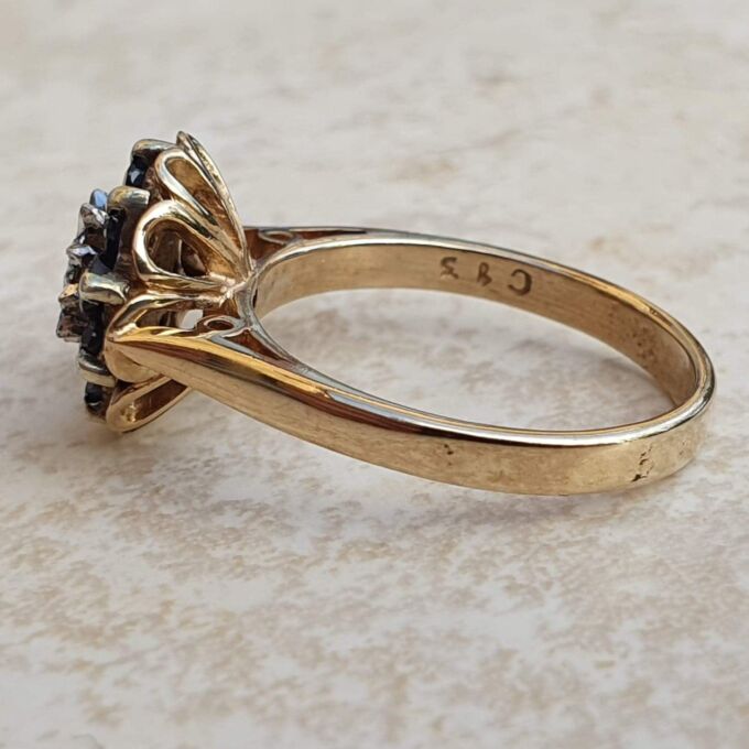 Sapphire and Diamond Cluster Ring in 9ct Gold, a UK J 1/2 or a US 5 1/4