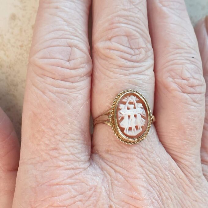 Cameo of The Three Graces, Ring is 9ct Gold, a UK P or a US 8.