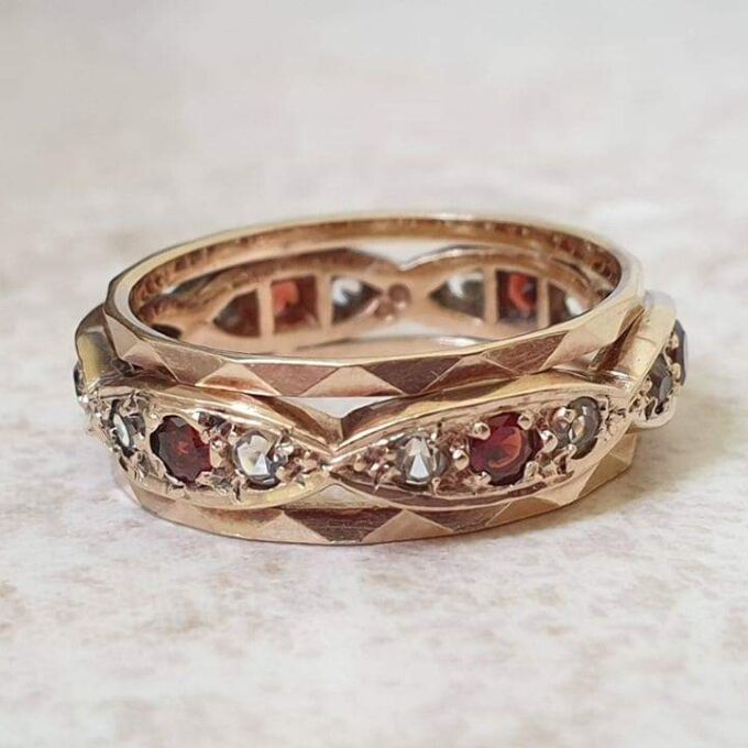 Garnet and Spinel Full Eternity Ring in 9ct Gold