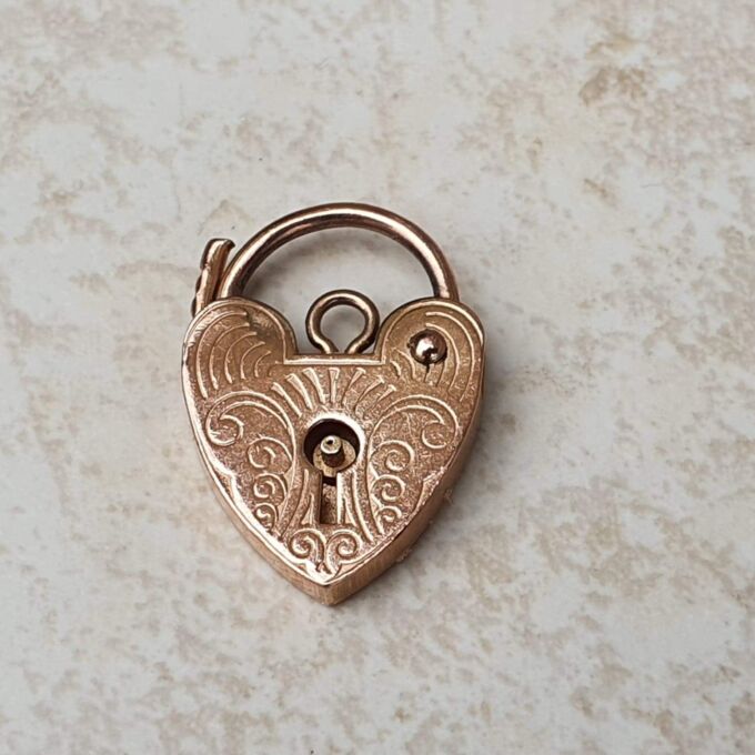 Small Engraved Working Heart Padlock in 9ct Rose Gold