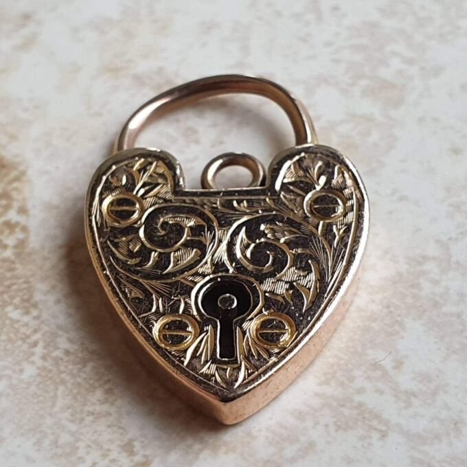 Engraved Front & Back Reversible Heart Padlock in 9ct Gold