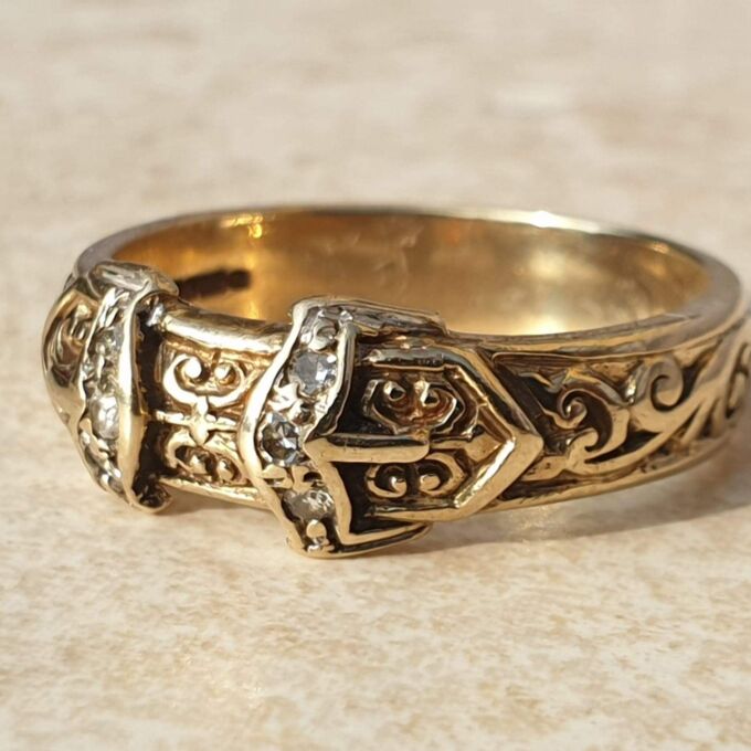 Double Buckle Diamond Set Ring in 9ct Gold,  a UK R 1/2 or a US 9 1/4.