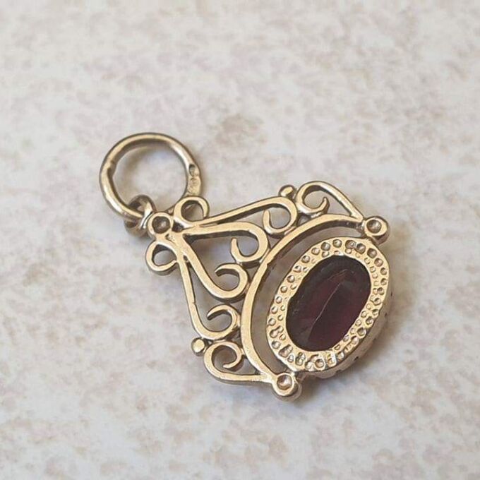Tiny Garnet Fob Charm in 9ct Gold