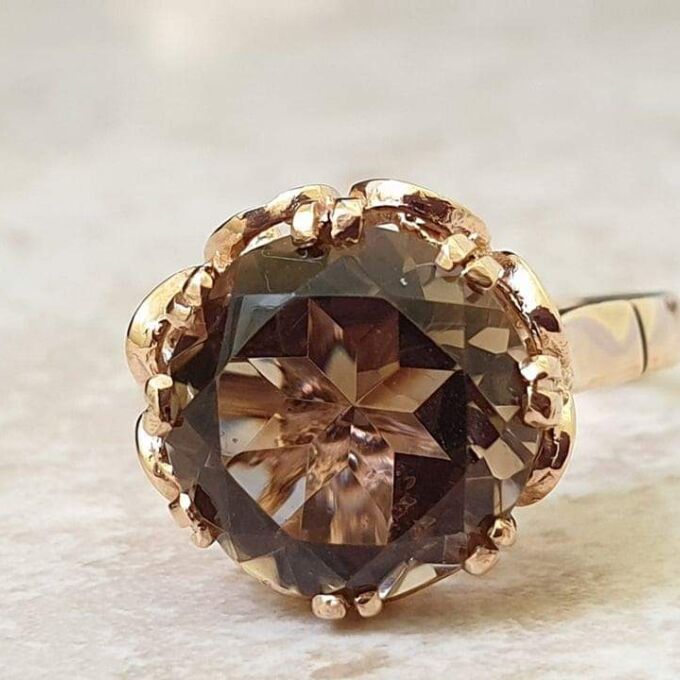 Fancy Set Solitaire Smoky Quartz Ring in 9ct Gold,  a UK P or a US 7 3/4.