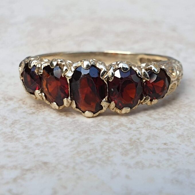 Five Stone Garnet Ring in 9ct Gold,  a UK M or a US 6.