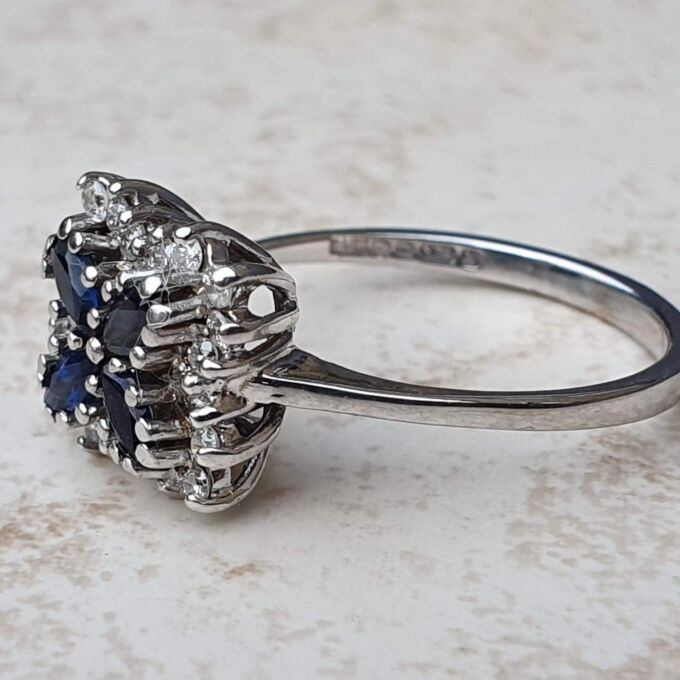 Marquise Sapphire and Diamond ring in 9ct Gold, a UK K 1/2 or a US 5 3/ ...