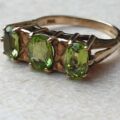 Peridot Three Stone Ring in 9ct Gold.