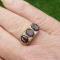 Three Stone Garnet Ring in 9ct Gold.