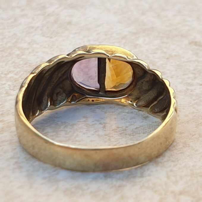Reserved – Amethyst and Citrine Ring in 9ct Gold,  a UK Q or a US 8 1/2.