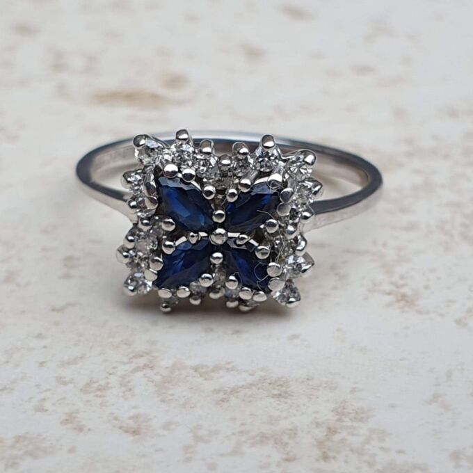 Marquise Sapphire and Diamond ring in 9ct Gold, a UK K 1/2 or a US 5 3/4
