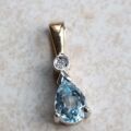 Pear Cut Aquamarine and Diamond Pendant in 9ct Gold