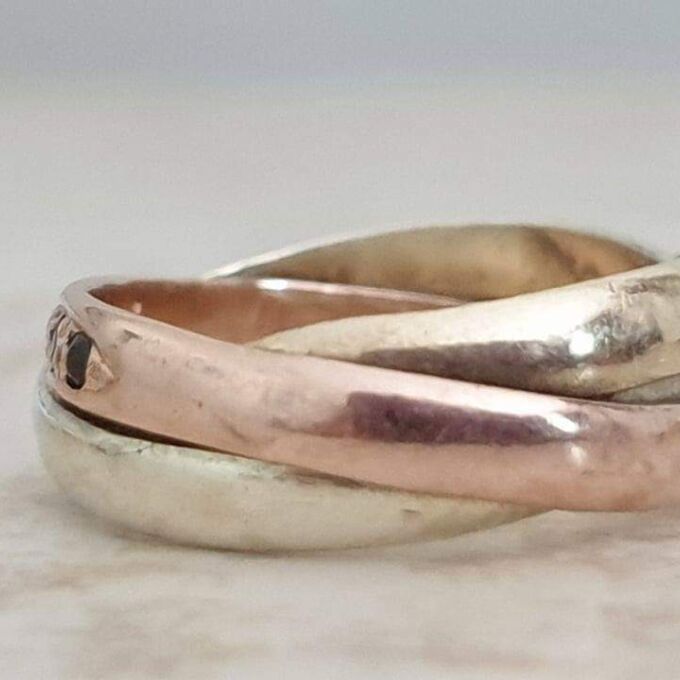 Gemset Three Colour Russian Wedding Ring in 9ct Gold.