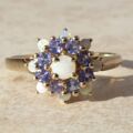 Opal and Tanzanite Cluster Ring in 9ct Gold,  a UK T 1/2 or a US 10.