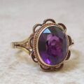 Vibrant Synthetic Amethyst Solitaire 9ct Gold Ring, a UK J or a US 5 1/4.