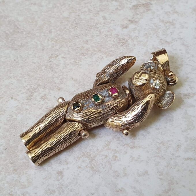 Articulated Teddy Bear Pendant in 9ct Gold