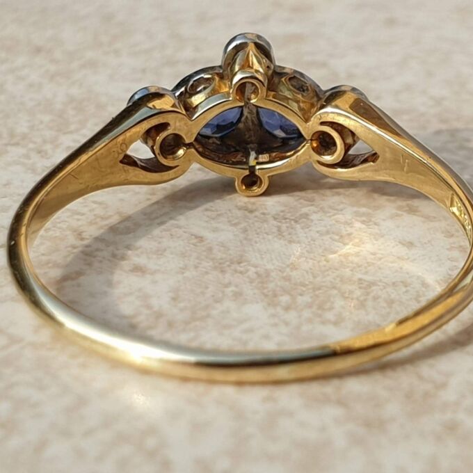 Twin Sapphire and Diamond Ring in 18ct Gold,  a UK P or a US 8.