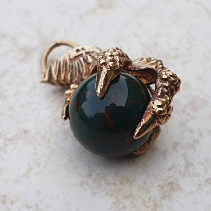 Dragon or Eagle Claw with Bloodstone Ball Pendant in 9ct Gold
