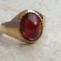 Garnet Cabochon Signet Ring in 9ct Gold,  a UK J 1/2 or a US 5 1/2.